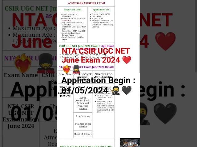 NTA CSIR UGC NET / JRF Exam June 2024 Apply Online Form #nta #csir #ugc #net #jrf #exam