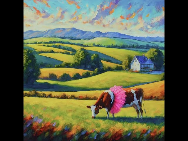 Landscape Farm Cow Oil painting