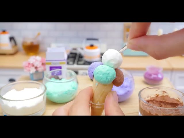 miniature Rainbow ice cream| chocolate chip cookies| ice cream cone|Miniature cooking|Satisfying