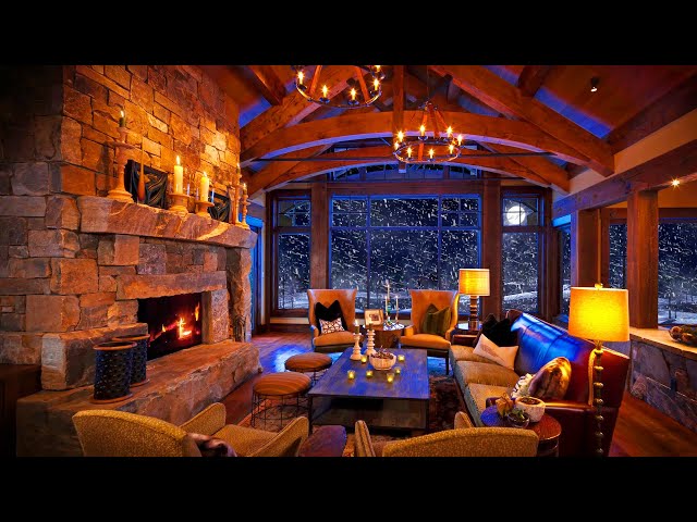 Enjoy the Blizzard Sounds and this Cozy Living Room | Crackling Fireplace Sounds