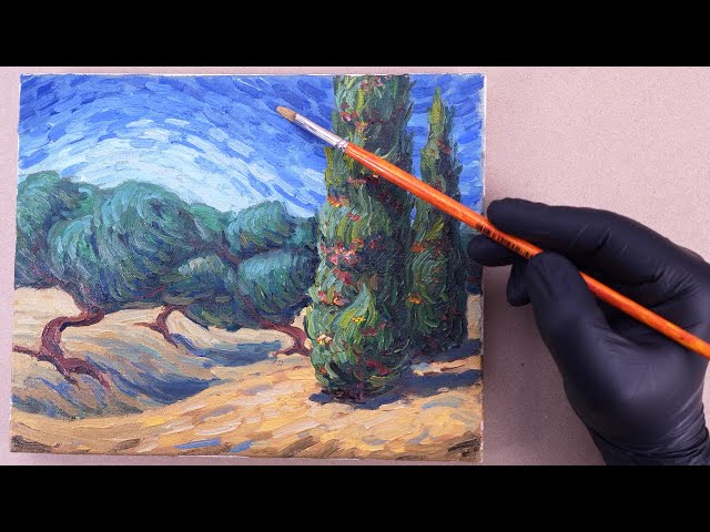 How To Paint Trees Like Van Gogh - Easy Painting Tutorial For Beginners | Art Therapy