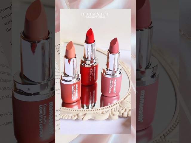 *NEW* 🎀 swatching Mamaearth's creamy matte lipsticks ♡ | mauve bloom, ruby crush, pillow nude