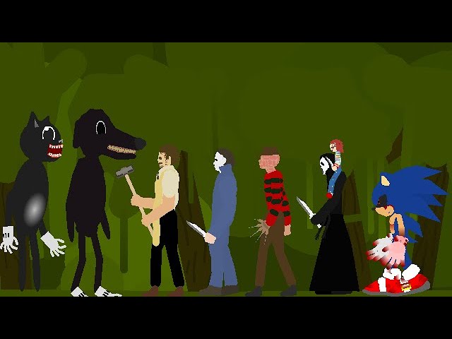 Cartoon dog VS Jason,Cartoon Cat,Leatherface,Freddy Krueger,Michael Myers,Ghostface And Sonic E.X.E