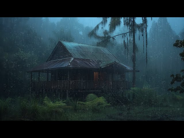 HEAVY RAIN and THUNDER SOUNDS on a Roof to Sleep Faster at Night｜Heavy Rainstorm Night in the Forest