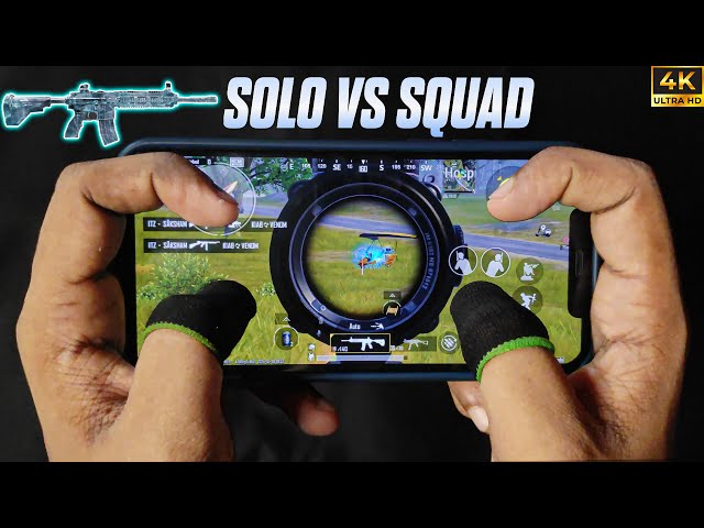 Best Solo vs Squad Gameplay HANDCAM | Best 4 Finger + Gyroscope Gameplay | BGMI | PUBG Mobile