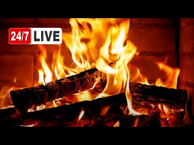🔥Cozy Fireplace Ambience 4K (24/7 NO MUSIC). Fireplace with Burning Logs and Crackling Sounds