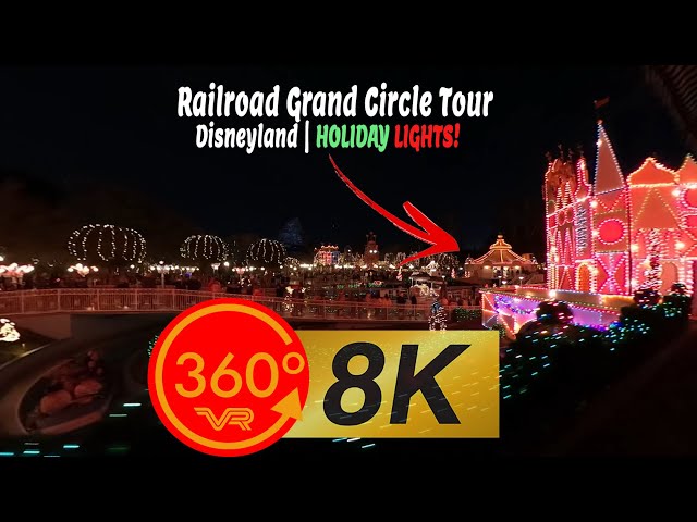 Disneyland Railroad Grand Circle Tour | Holiday Lights Night Experience | 8K 360 VR spatial audio