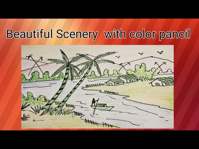 Beautiful Scenery drawing with color pencil ✏️! Easy drawing for Beginners