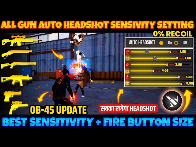 All Gun Headshot Sensitivity Setting After New OB45 Update | FF Max New Auto Headshot Sensitivity FF