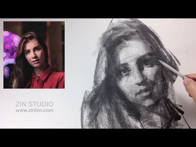 Drawing portrait in charcoal.