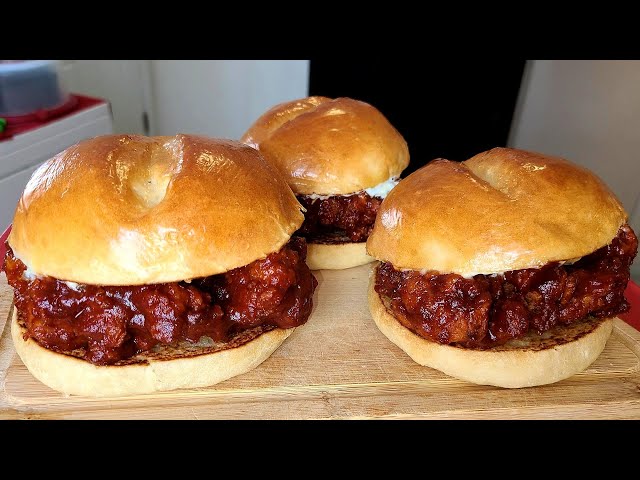 Honey Barbecue Fried chicken sandwiches | Made with chicken thighs