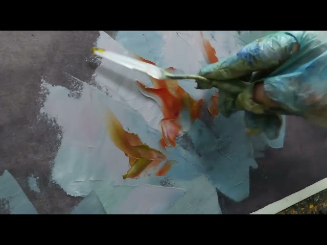 How to paint abstract flowers with oil paints and a palette knife on canvas