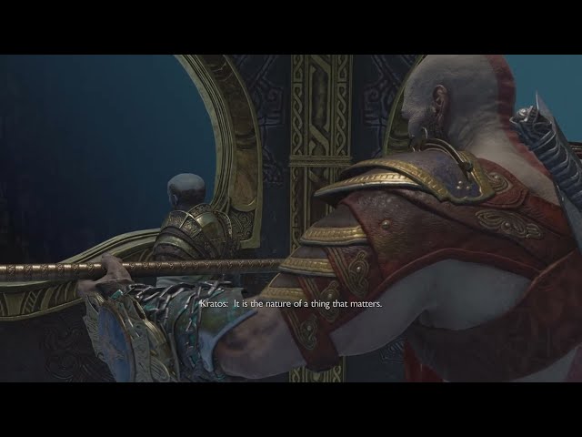 Nature.. not its form - Kratos kneels to Brok - This shows how much respect Kratos has for Brok