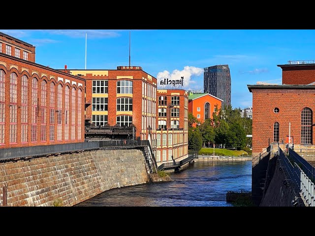 4K - Summer Walk Through Tampere (Tammerfors) in Finland. Retro Food Market and River Scenery.