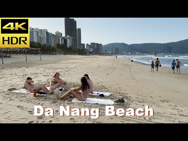 4K HDR | Beach Walking Tour - Da Nang Beach Walk | Vietnam 2023 - Binaural Audio
