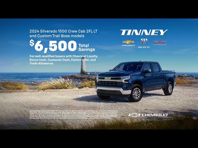 Get $6,500 Off MSRP on select Silverado 1500 LT and Custom Trail Boss at Tinney Automotive!