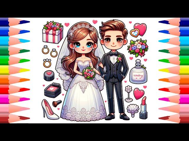 Cute Couple and Makeup Kit Coloring for Kids