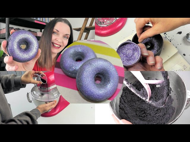 Recipe Included: Making Glittery Space / Galaxy themed black bath bomb donuts using Cada Molds donut