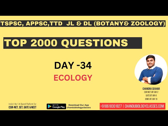 "DAY 34 (Part 29) ECOLOGY MCQ Revealed - Must Watch! #ecology MCQ Demystified! #exam #dl #jl #csir
