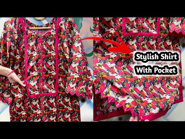 Very easy side pocket kurti cutting and stitchng |  Stylish shirts triangle with loops tutorial