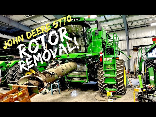 Major separator damage! Removing a rotor out of a John Deere S770 combine.