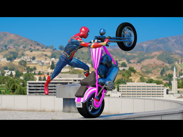 GTA 5 Iron Spiderman Motorcycle Ragdolls Fails /Jump/Fail/Parkour (Euphoria Physics)