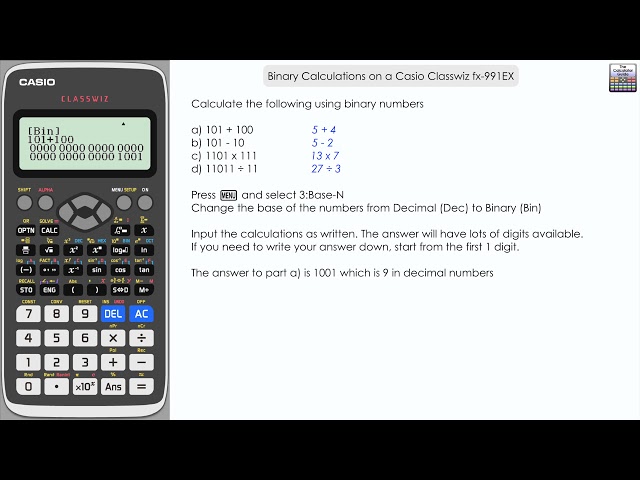 Binary Calculations on a Casio Classwiz fx-991EX Calculator