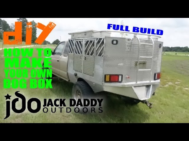 A dog hunters DREAM truck! DIY homemade aluminum flat bed dog box with waterer and lights.