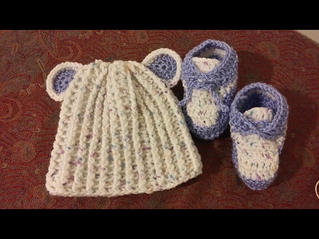 Beautiful crochet baby bear hat and canvas shoes by Hani creative lounge