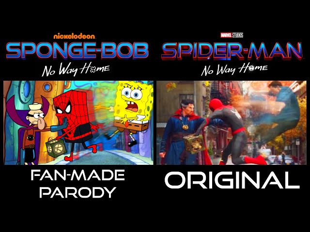SPIDER-MAN: NO WAY HOME and SPONGEBOB Parody Side-By-Side comparison