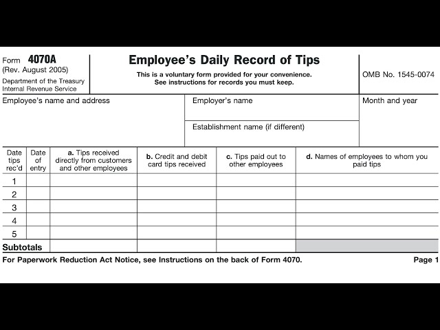 IRS Form 4070-A walkthrough (Employee's Daily Record of Tips)