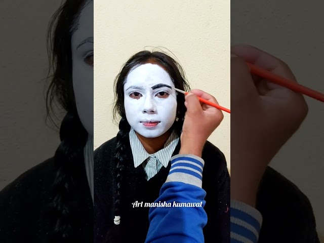 wednesday addam painting on face | 😍 art | wednesday addam face art | drawing wednesday addam