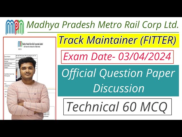 MP Metro Track Maintainer Question Paper 2024|MP Metro Fitter Question Paper 2024 Analysis #mpmetro