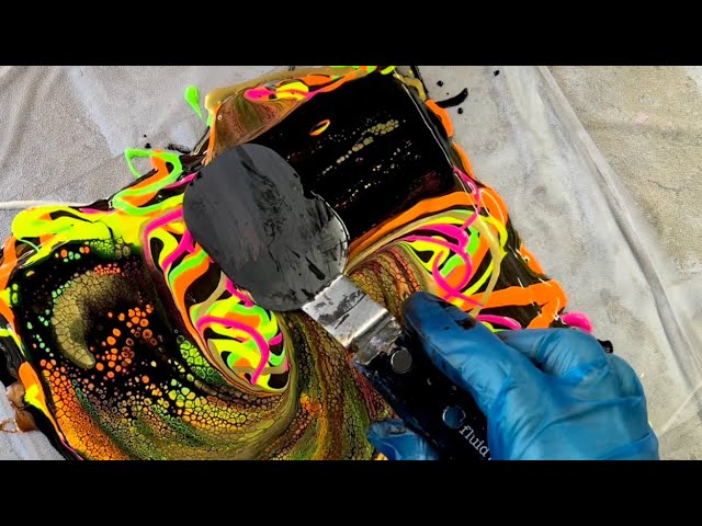 #163 MULTI-SWIPE TECHNIQUE POLYPTYCH: FLUORO and GOLD! Acrylic Fluid Pouring: Abstract Art Tutorial