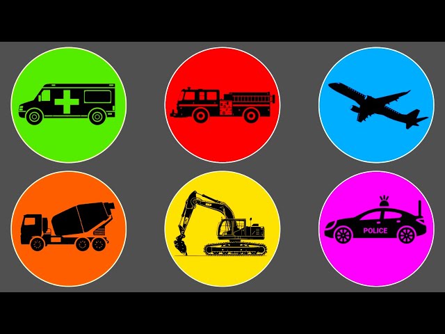 Diecast: Fire Truck, Excavator, Ambulance, Mixer Truck, Police Car, & Airplane. ME103