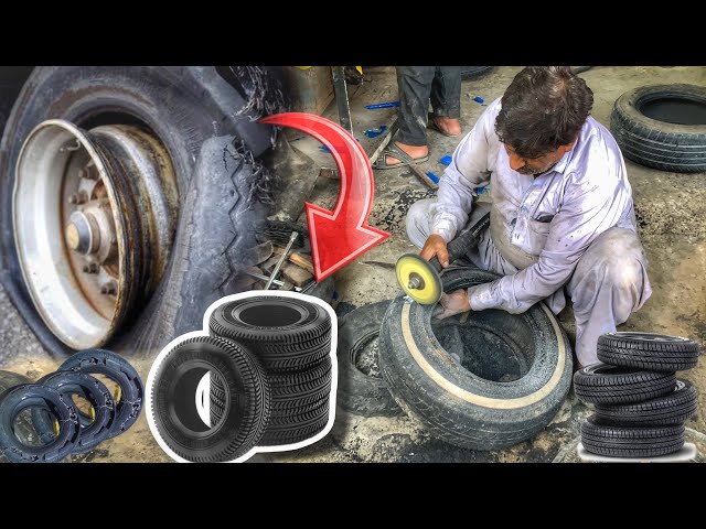 Amazing Technique of tyre cut repair || Recycling process of tyre repair
