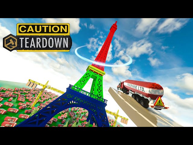 Teardown Cars Obliterate the RGB Eiffel Tower" l . #teardown #eiffeltower #paris #crash #carsvs
