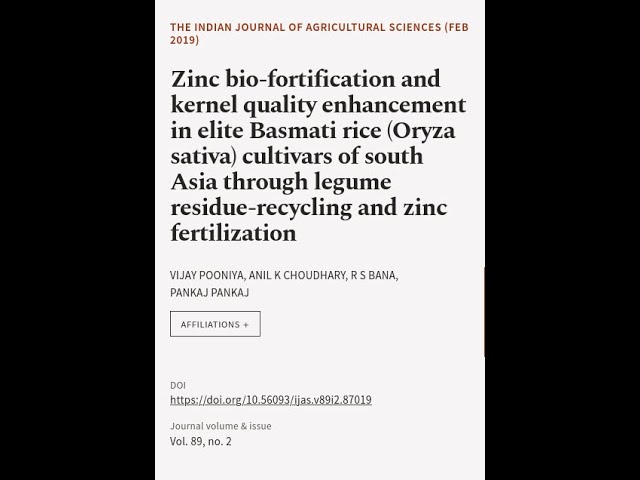 Zinc bio-fortification and kernel quality enhancement in elite Basmati rice (Oryza sa... | RTCL.TV