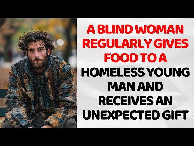 A blind woman regularly gives food to a homeless young man and receives an unexpected gift