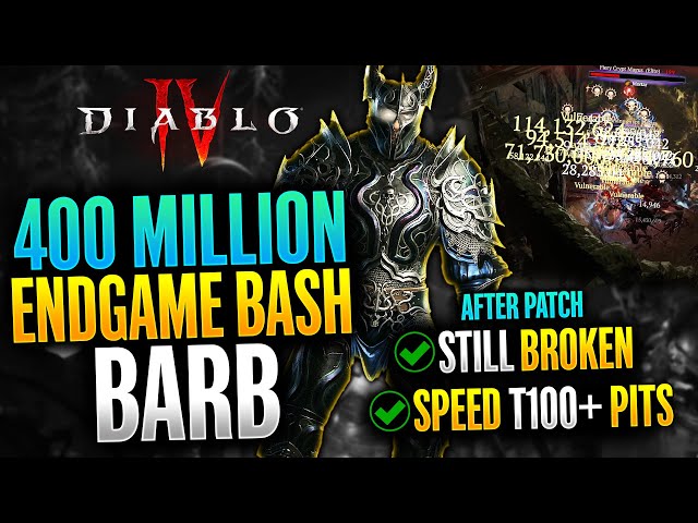 Diablo 4 - Hota Bash Endgame Barbarian Build After Patch is OP | Season 4 Best Barb Build Guide