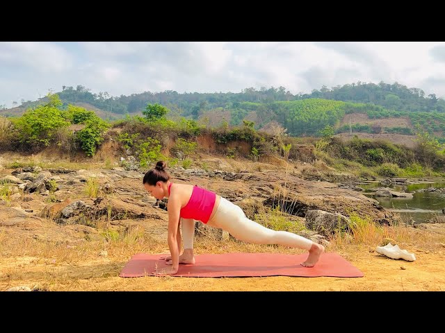 Sensual Full Body Stretch Routine Outdoors, yoga with short skirt