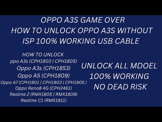 HOW TO UNLOCK OPPO A3S CPH 1853 CPH 1803 WITH TOOL 100% WORKING NO DEAD 2024