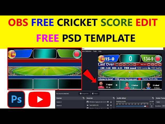 Obs free edit tips live Cricket Score board  || Free ready Psd photoshop template