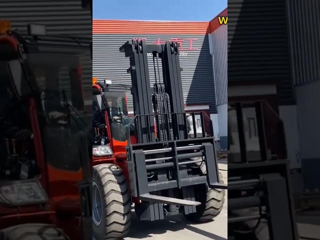 A five ton four-wheel drive off-road forklift with a lifting capacity of six meters #4x4 #factory