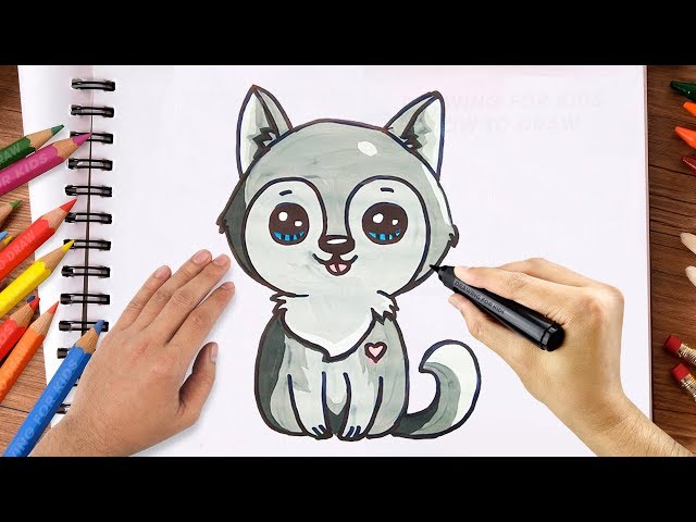 #Drawing #for #kids How to draw a husky puppy easy