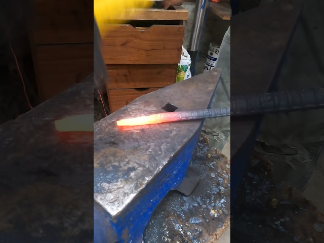 Forging a rivet for blacksmith tongs ￼￼#forge #blacksmith #tools #shop  subscribe for full
