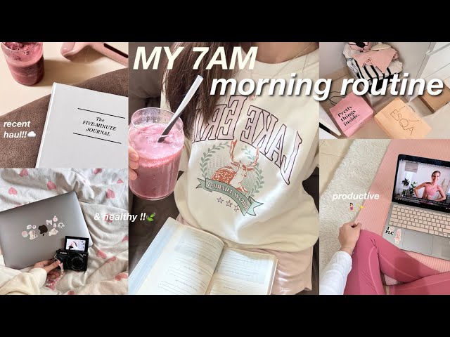 MY 7AM MORNING ROUTINE 💌🧸 workout, smoothie, recent haul items, grwm *productive & healthy* ✨