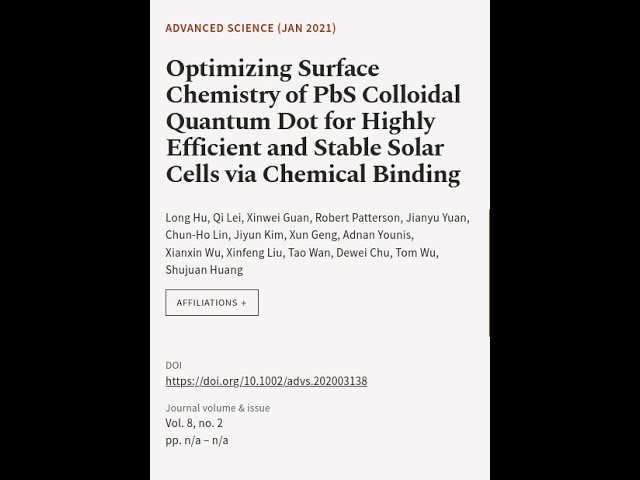 Optimizing Surface Chemistry of PbS Colloidal Quantum Dot for Highly Efficient and St... | RTCL.TV