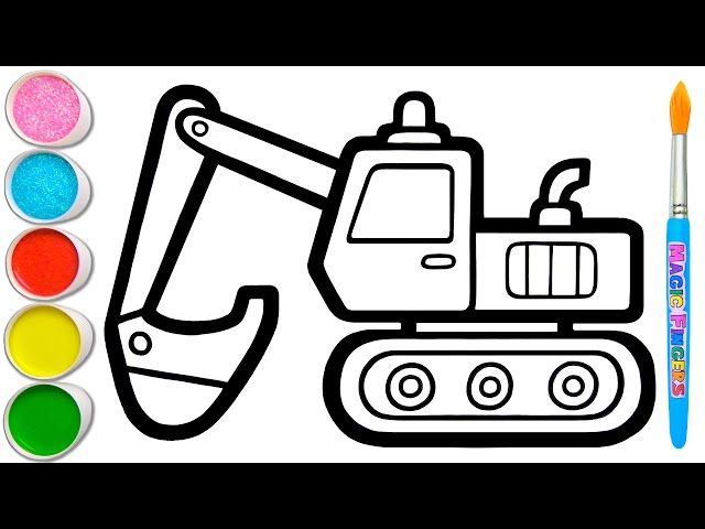 Let's Learn How to Draw, Paint Excavator | Coloring, Drawing, Painting Tips for Kids & Toddlers #129