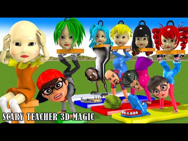Scary Teacher 3D vs Squid Game Nick Jumping by Hand Graft Hair in Head Squid Doll 5 Times Challenge